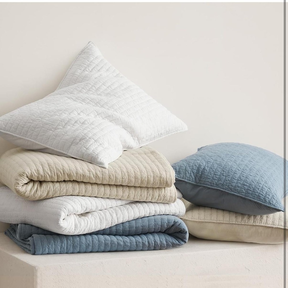 EverGrace Queen Quilt Set 100% Cotton Cross Stitch 3 Piece White Lightweight - Picture 6 of 11